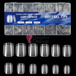 Tipsuri Soft Gel Tips Full Cover 600 bucati Transparente Cod TPS103CC Patrate scurte